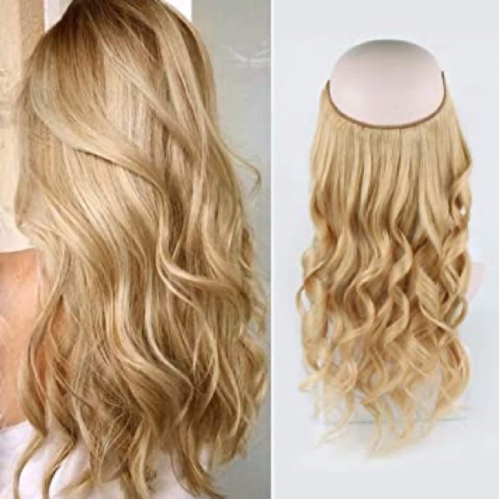 NEW honey blonde halo style clip free hair extensions